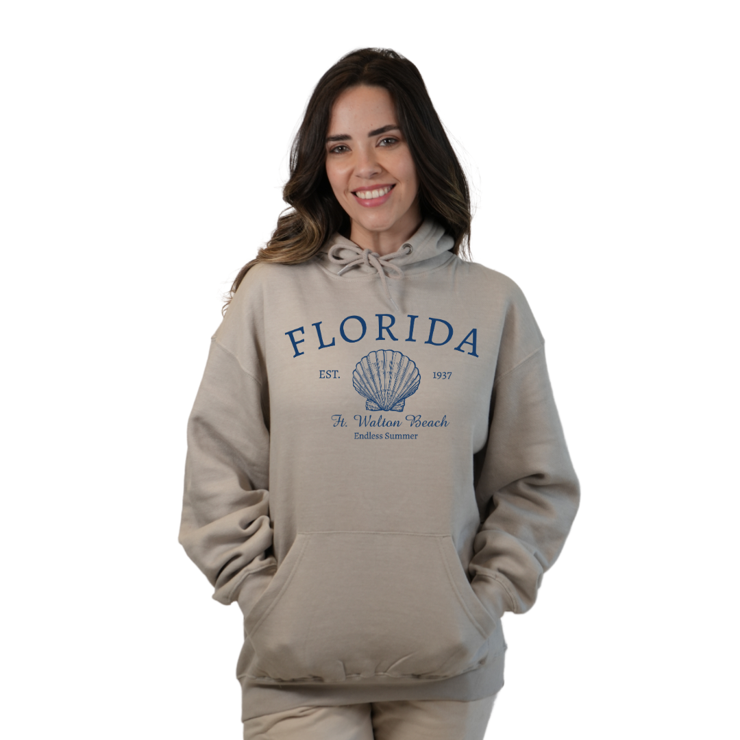 Ft. Walton Beach Pullover Hoodie Women with a Florida Shell Endless Summer Design Style 252