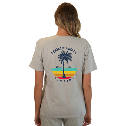 Pensacola Beach  Palm Tree/ Stripes Combed/Cotton Women T-Shirt Style Cc1000