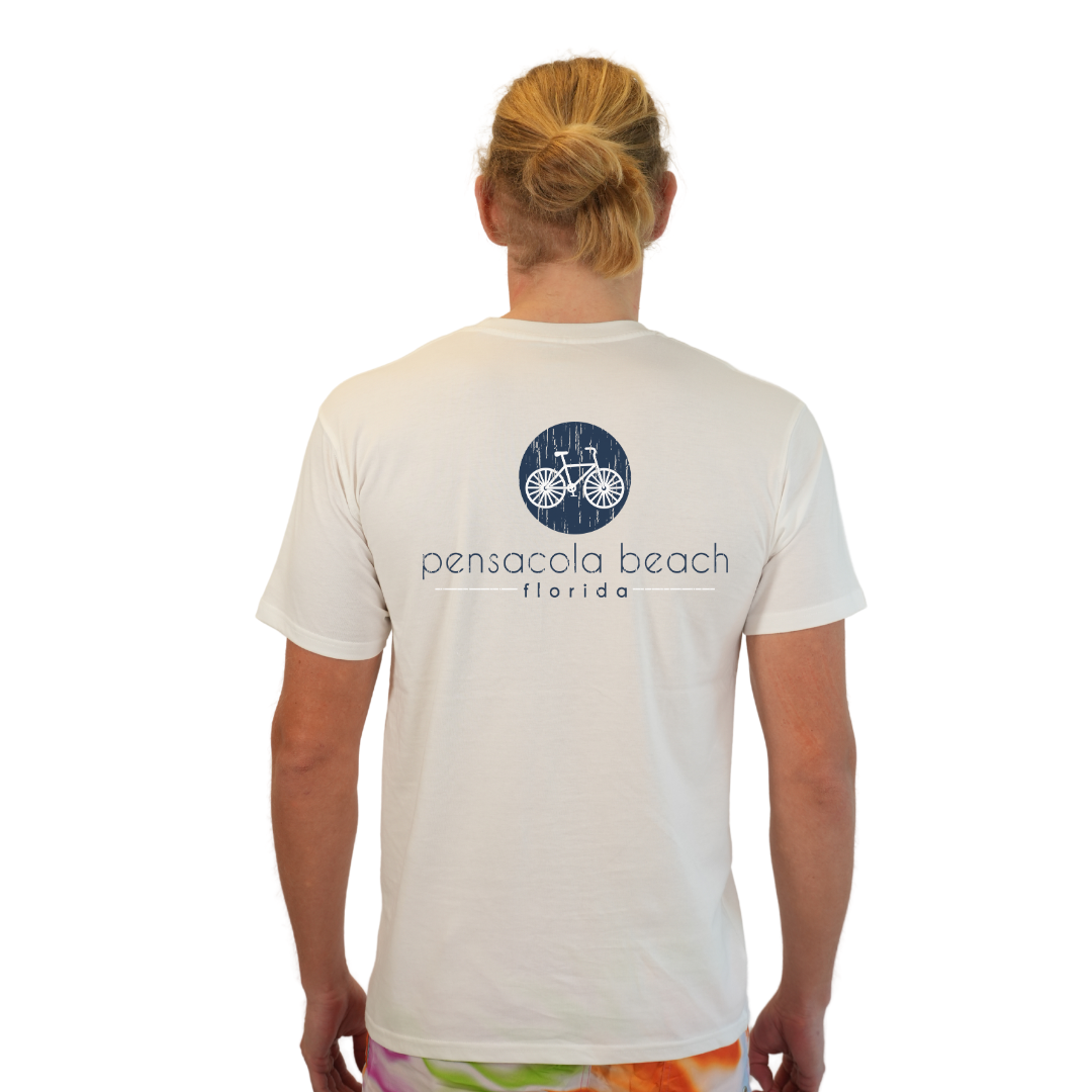 Pensacola Beach with front Bycicle pocket design and back big Bycicle Design T-Shirt Men Style CC1000