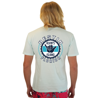 Destin Combed Cotton Men T-Shirt with a Alvin's island Hang Loose Design Style CC1000