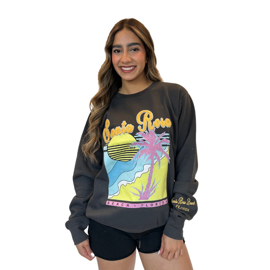 Santa Rosa Beach, Fl Crewneck Women with texture patch on the front and the sleeve design  Style 067