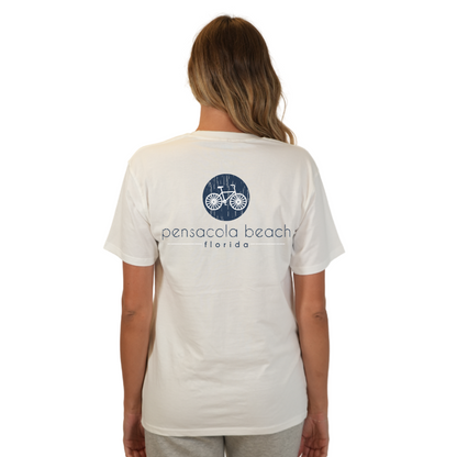 Pensacola Beach with front Bycicle pocket design and back big Bycicle Design T-Shirt Women Style CC1000