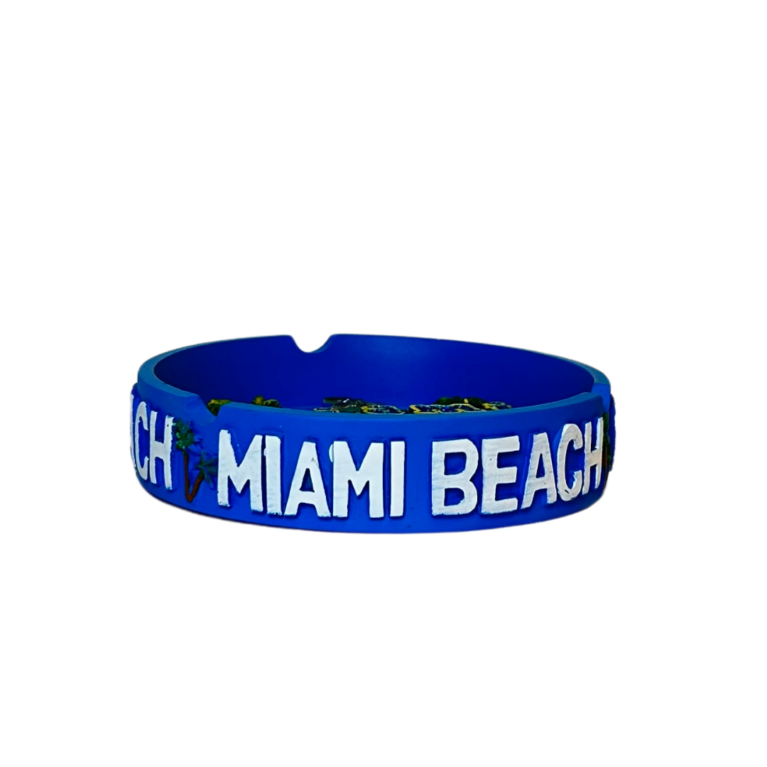 Miami Skyline Blue Ceramic Ashtray 4.5" Diameter