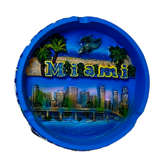 Miami Skyline Blue Ceramic Ashtray 4.5" Diameter