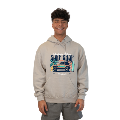 Okaloosa Island Hoodie Men  with Surf Shop Front Design Style 252