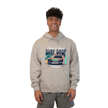 Okaloosa Island Hoodie Men with Surf Shop Front Design Style 252