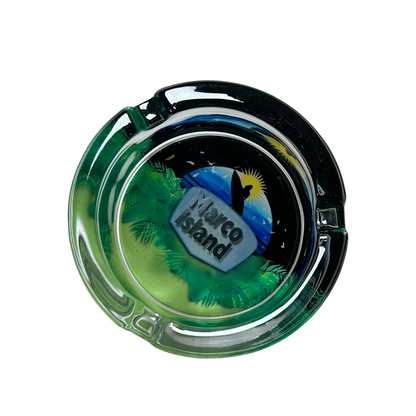 Marco island  Blue and Green  Ashtrays 3.5" Diameter Glass Round