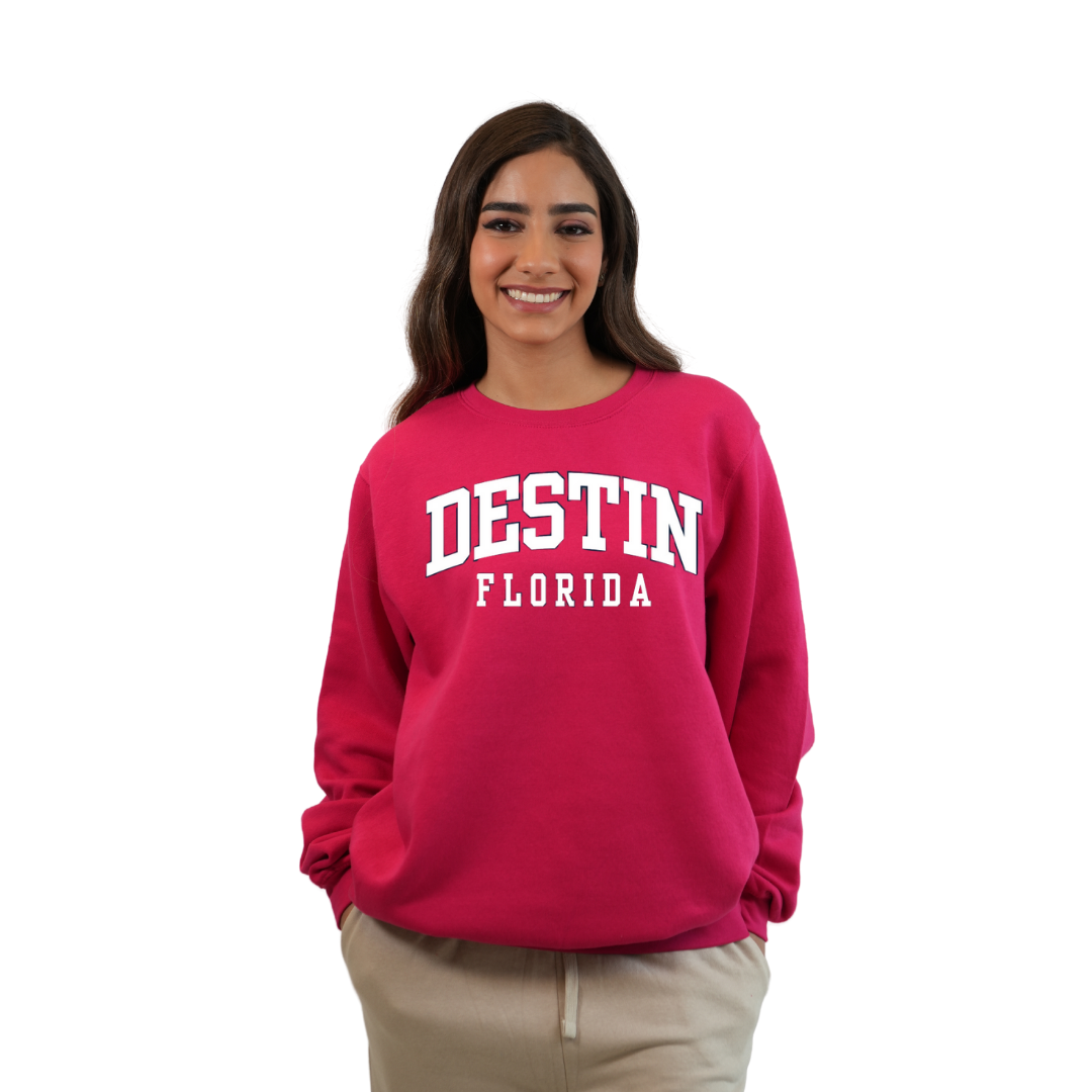 Destin Florida Fleece Crewneck Sweatshirt Women with a Destin City Name Design Style 067