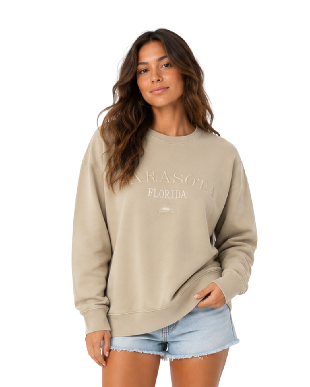 Sarasota, Fl Garment Dye Women Crewneck crewneck alvinsisland.com S Sand