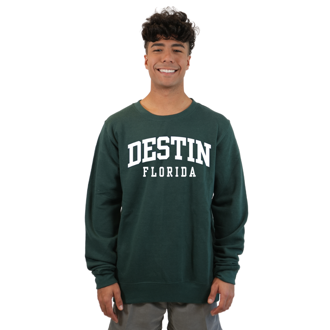 Destin Florida Fleece Crewneck Sweatshirt Men with a Destin City Name Design Style 067