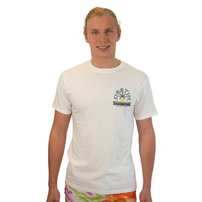 Destin Florida Combed Cotton Men T-Shirt with a Front Pocket Design and back big Palm Tree - Sun Arc Letters Design Style CC1000