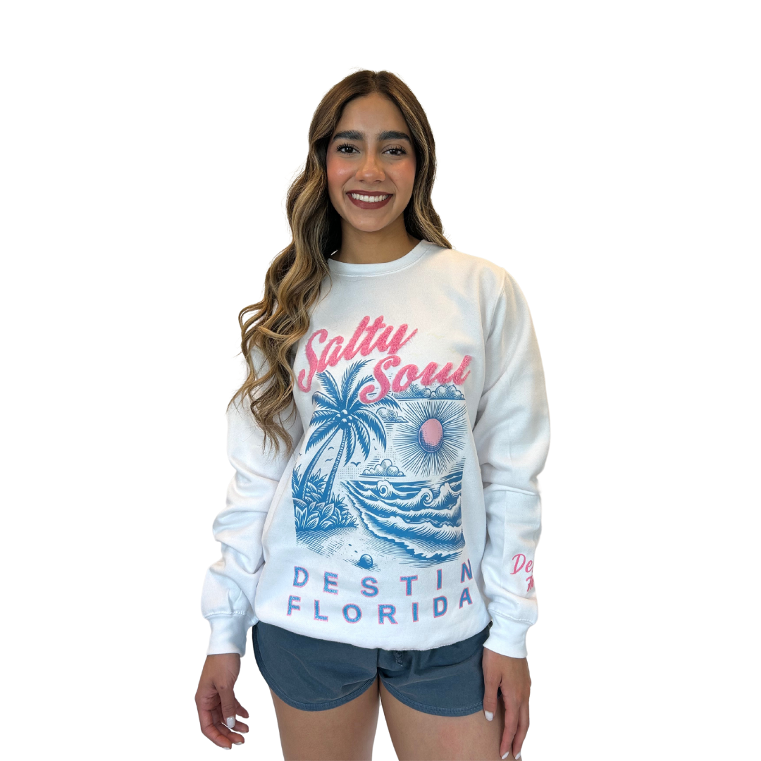 Destin, Fl Crewneck Women with texture patch on the front and the sleeve Style 067