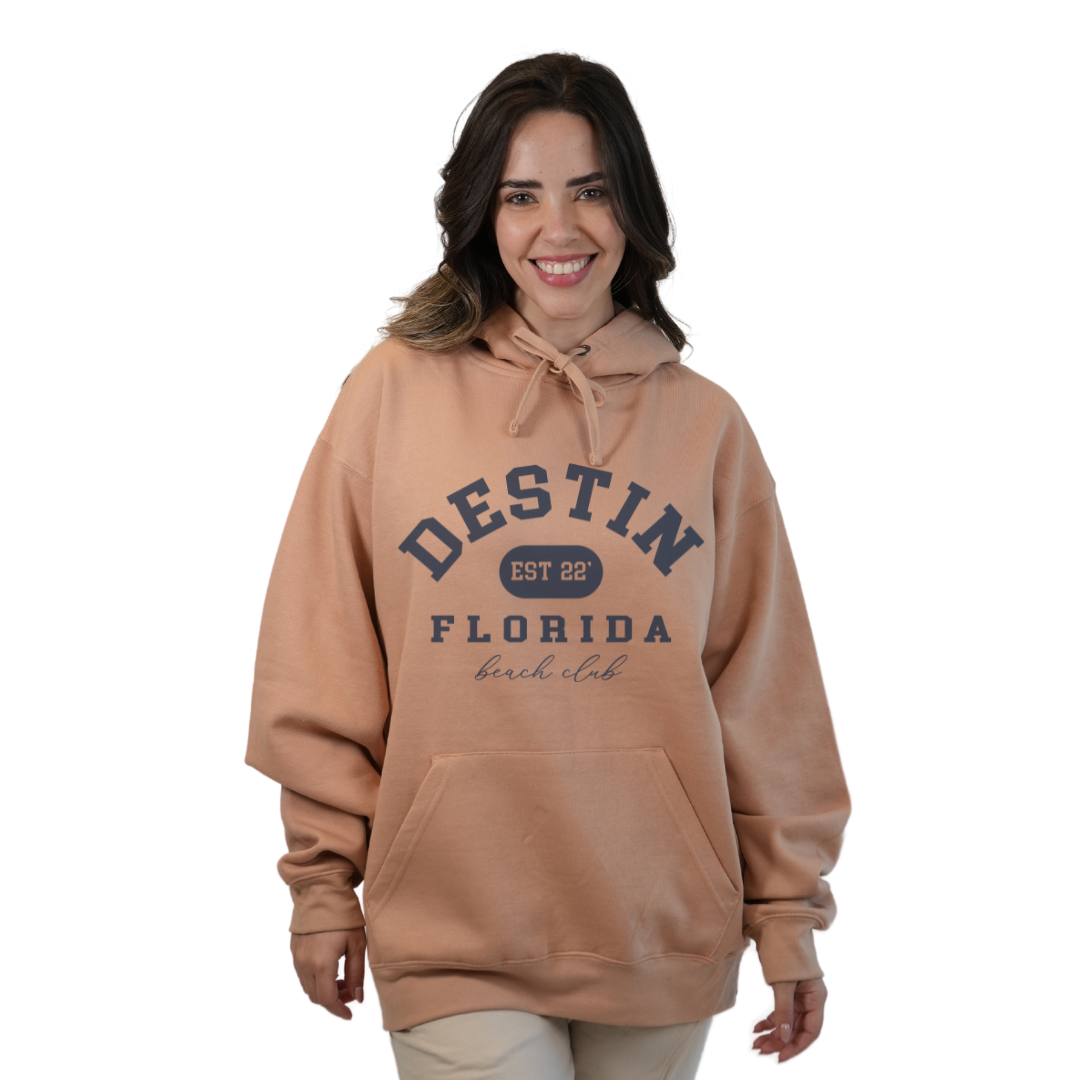 Destin Florida Pullover Hoodie Women with Big Front Destin Est 22 Florida Beach Club Design Style 252