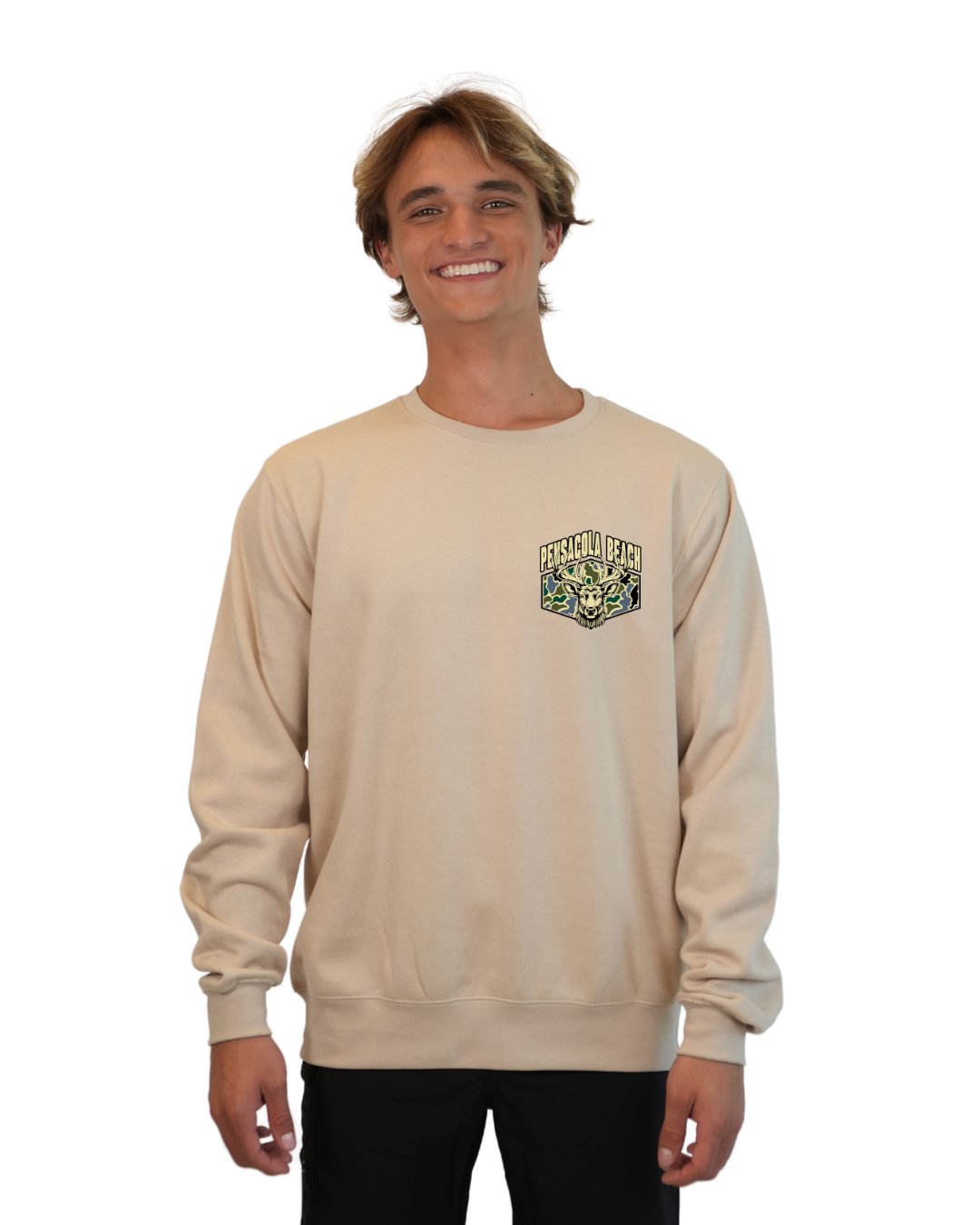 Pensacola Beach Deer Men Crewneck – Camouflage Edition