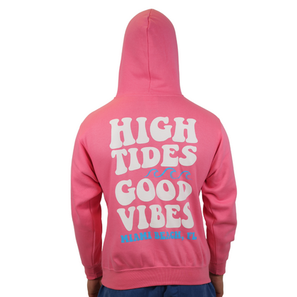 Miami Beach  High Tides Good Vibes Pullover Hoodie Unisex  Flamingo Pink Style 252