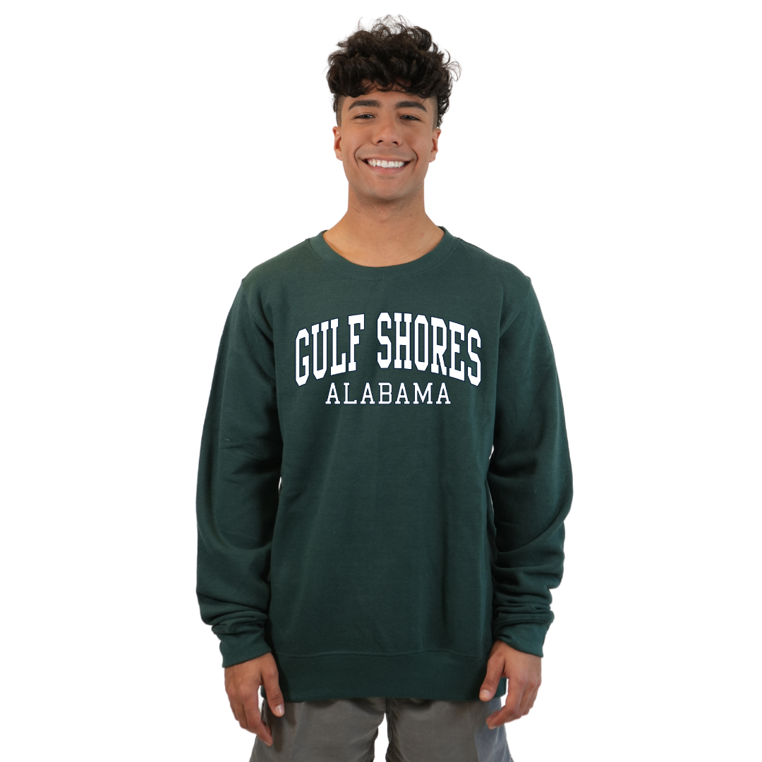 Gulf Shores Alabama Fleece Crewneck Sweatshirt Men with Big Front Letters Design Style 067