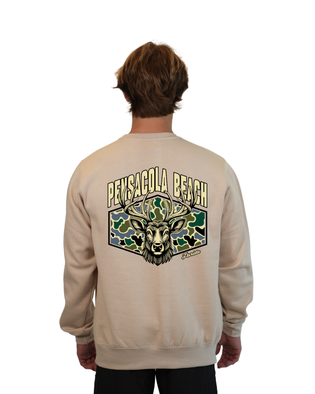 Pensacola Beach Deer Men Crewneck – Camouflage Edition