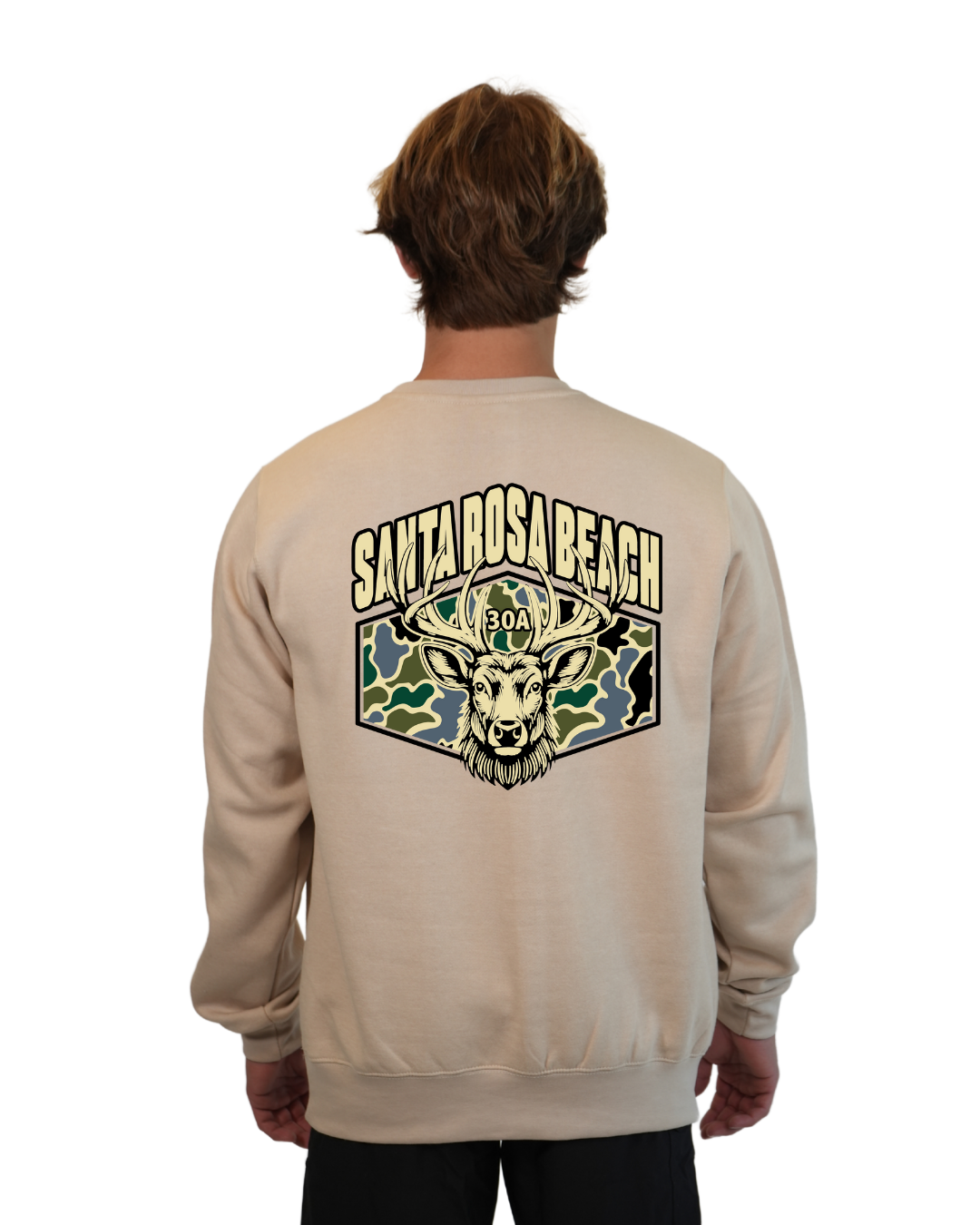 Santa Rosa Beach Deer Men Crewneck – Camouflage Edition