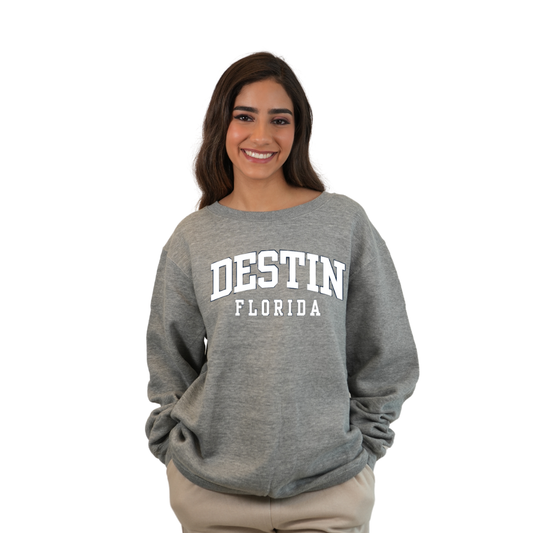 Destin Florida Fleece Crewneck Sweatshirt Women with a Destin City Name Design Style 067 SWEATSHIRT alvinsisland.com Hea. grey S