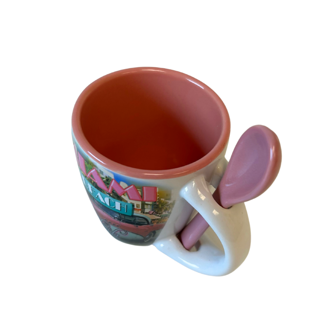 Miami Vintage Espresso Mug with Spoon, pink, 40oz.