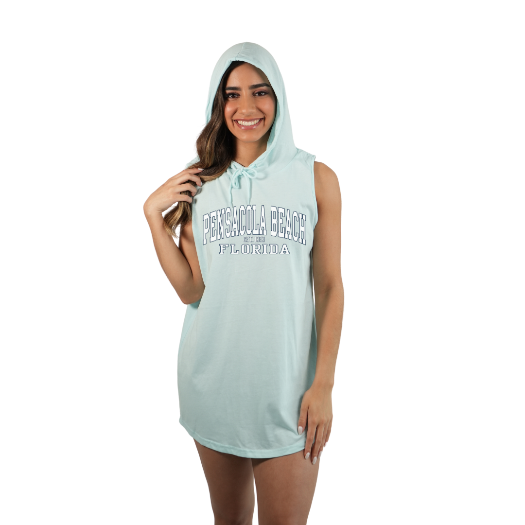 Pensacola Beach East 1683 Women Sleeveless Cover Up Hoodie with a Front Design Style 263