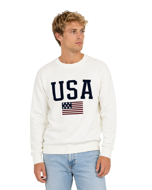USA Flag Lightweight Men’s Crewneck Sweater Sweater alvinsisland.com S Off White