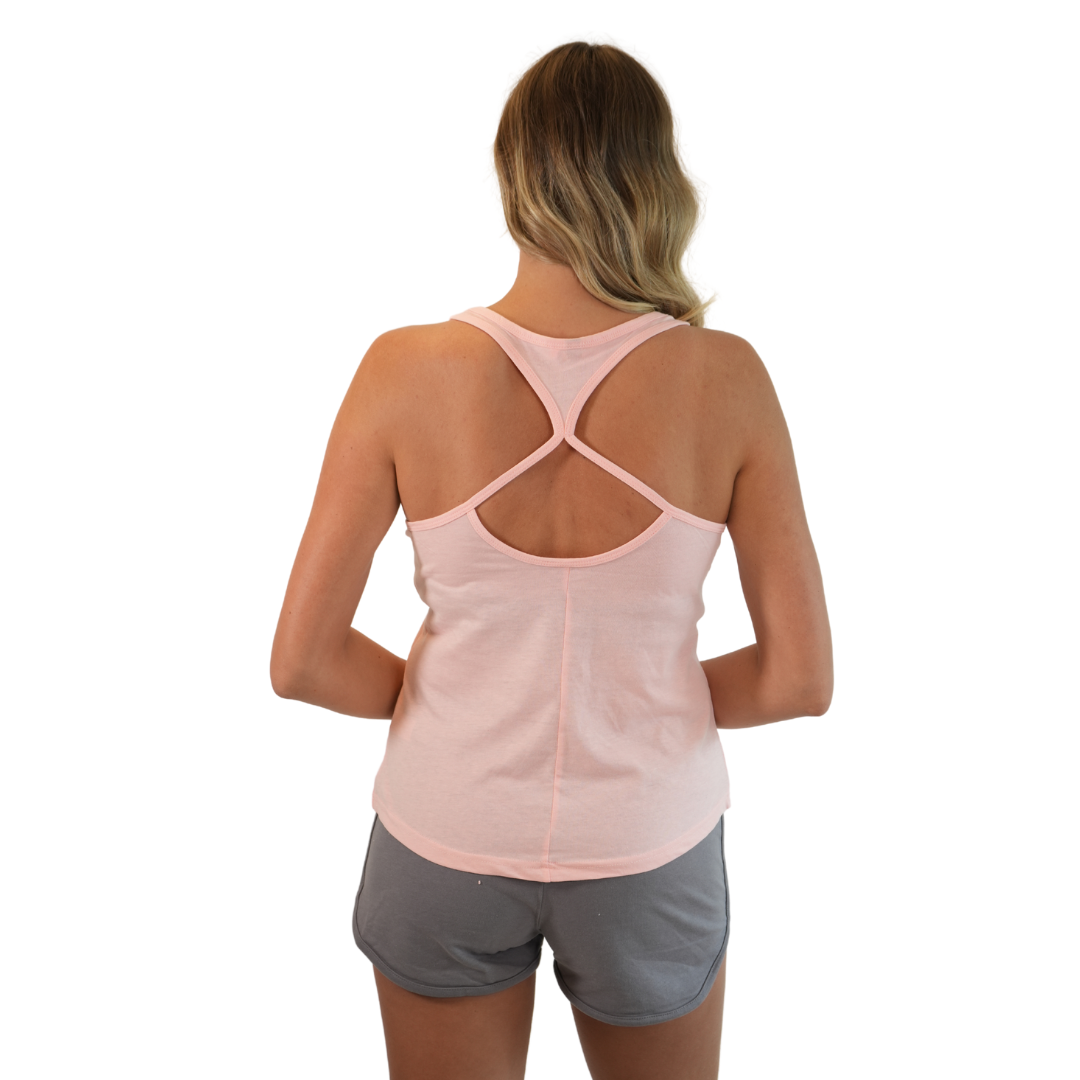 Marco Island Women Cross Racerback Tank with Palm Tree Southern Salt Water Design Color Pink Rosetta Style 196