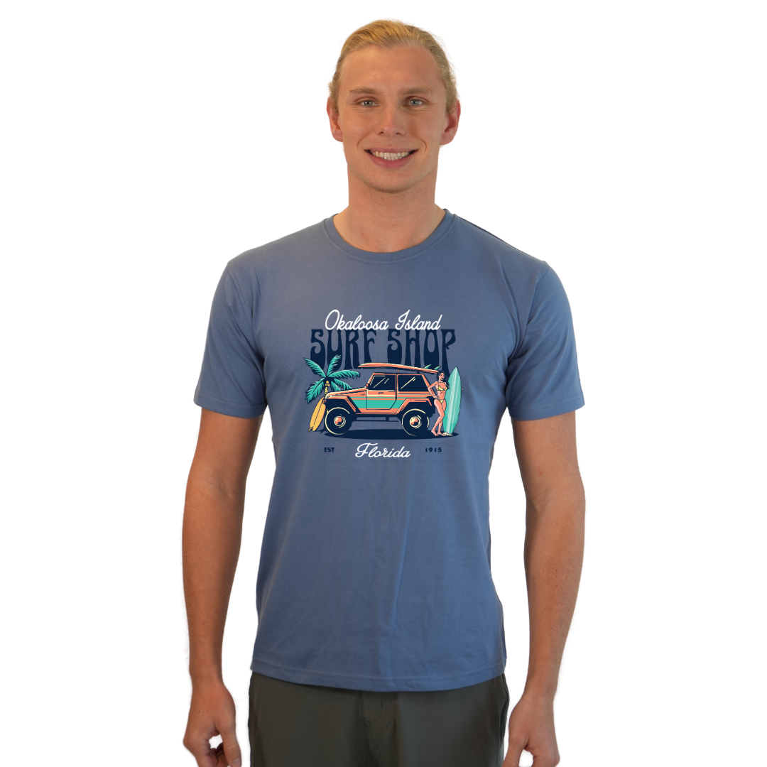 Okaloosa Island Combed Cotton T-Shirt  Men  with Surf Shop Front Design Style CC1000