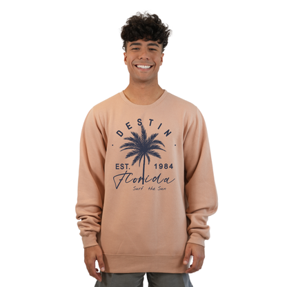 Destin Florida Fleece Crewneck Sweatshirt Men with a Front Palm Tree Est. 1984 Design Style 067