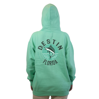 Destin Florida Pullover Hoodie Women with front Marlin Pocket design and the same back big design Style 252