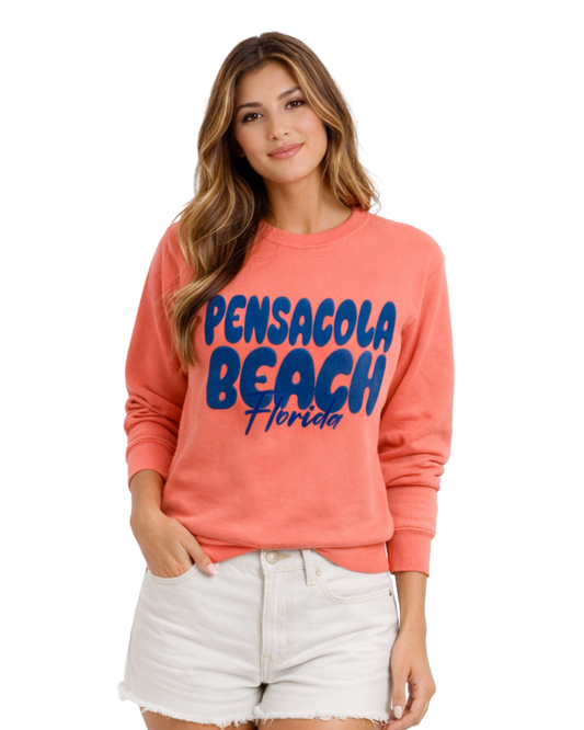 Pensacola Beach, Fl City Name Women Crewneck Style AI067C crewneck alvinsisland.com Neon Punch S