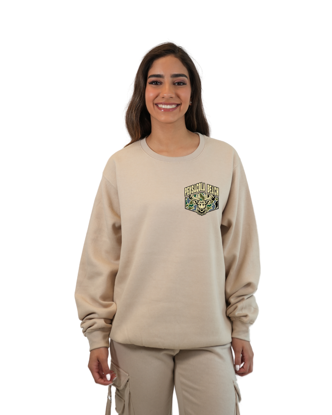 Pensacola Beach Deer Women Crewneck – Camouflage Edition