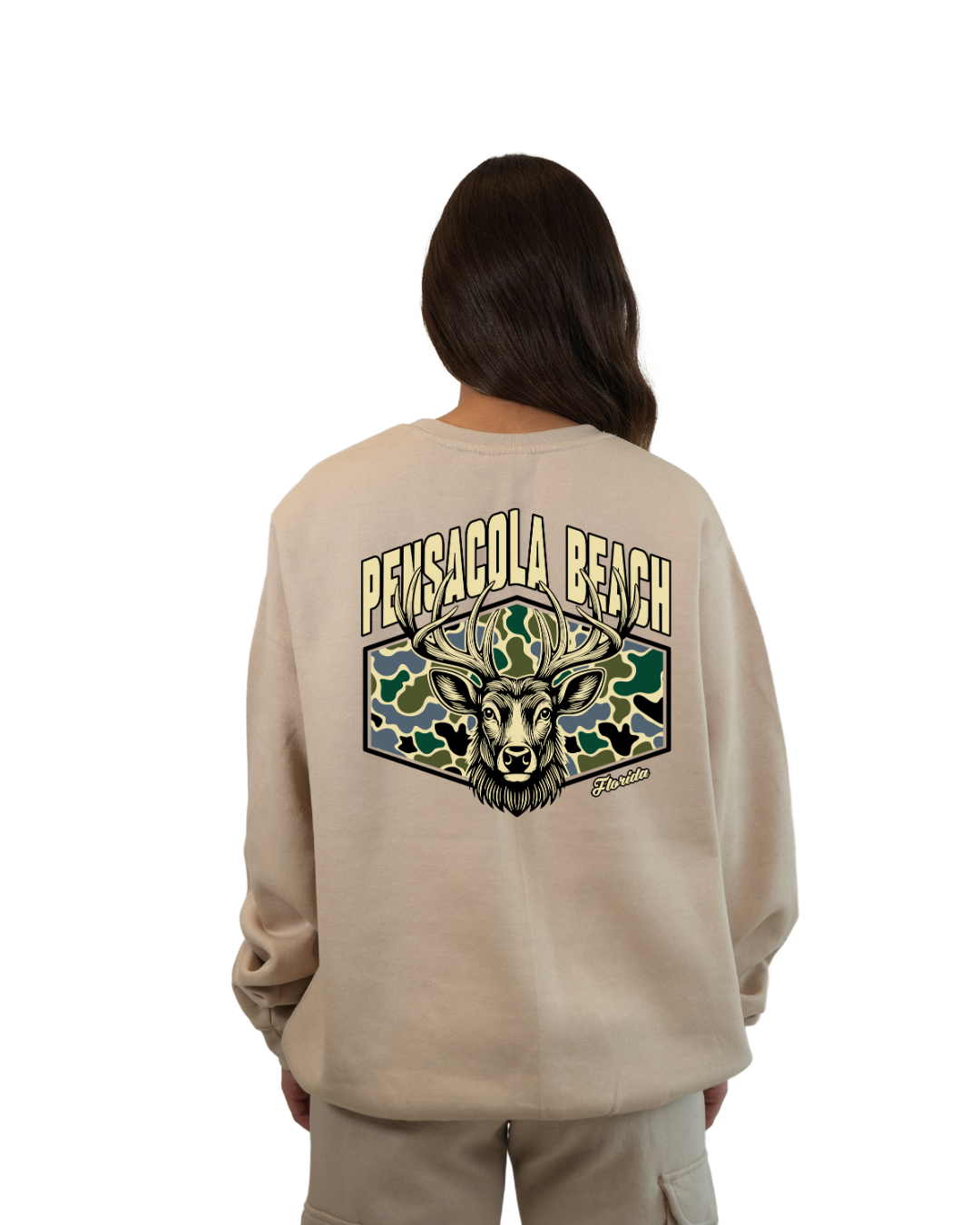 Pensacola Beach Deer Women Crewneck – Camouflage Edition