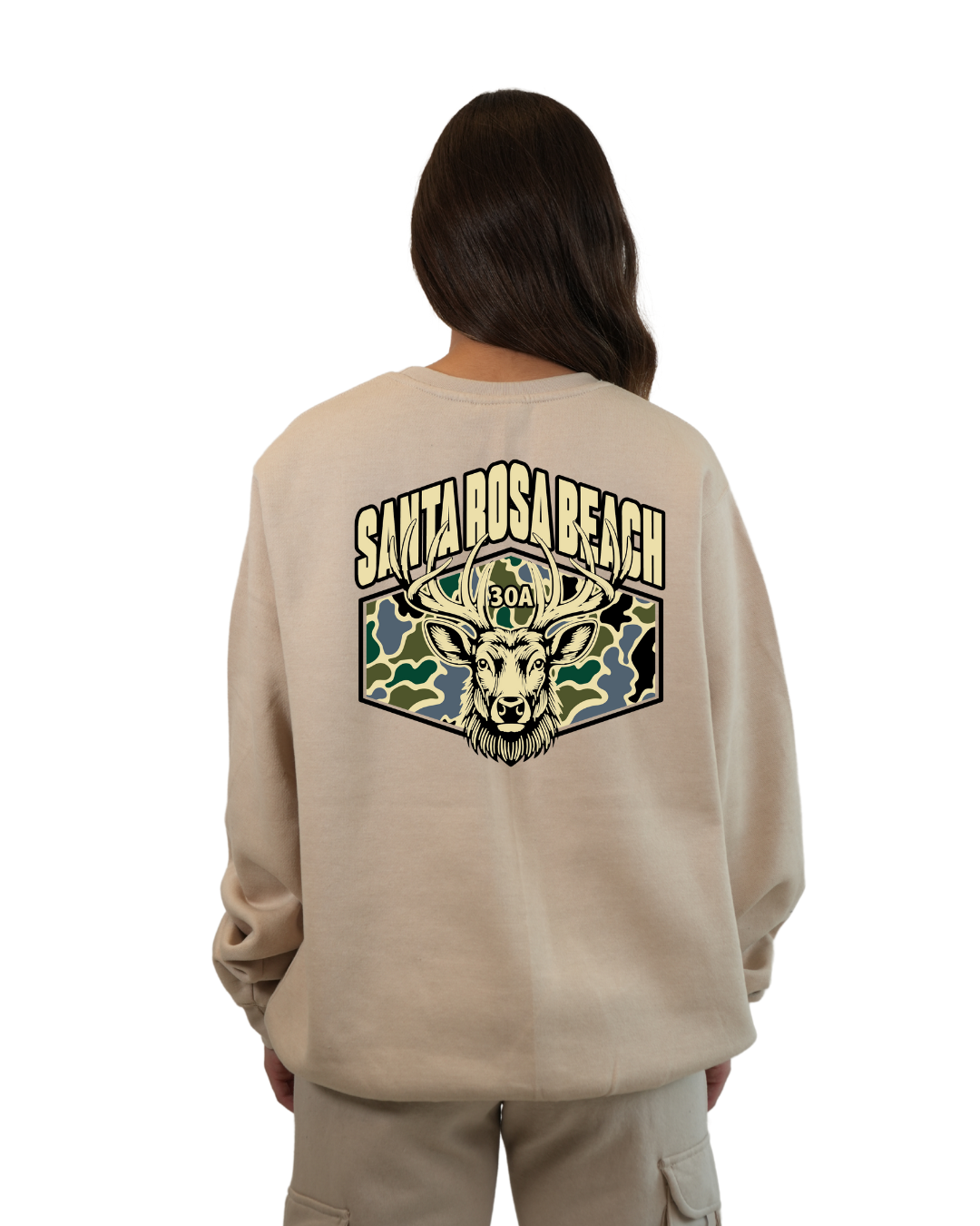 Santa Rosa Beach Deer Women Crewneck – Camouflage Edition