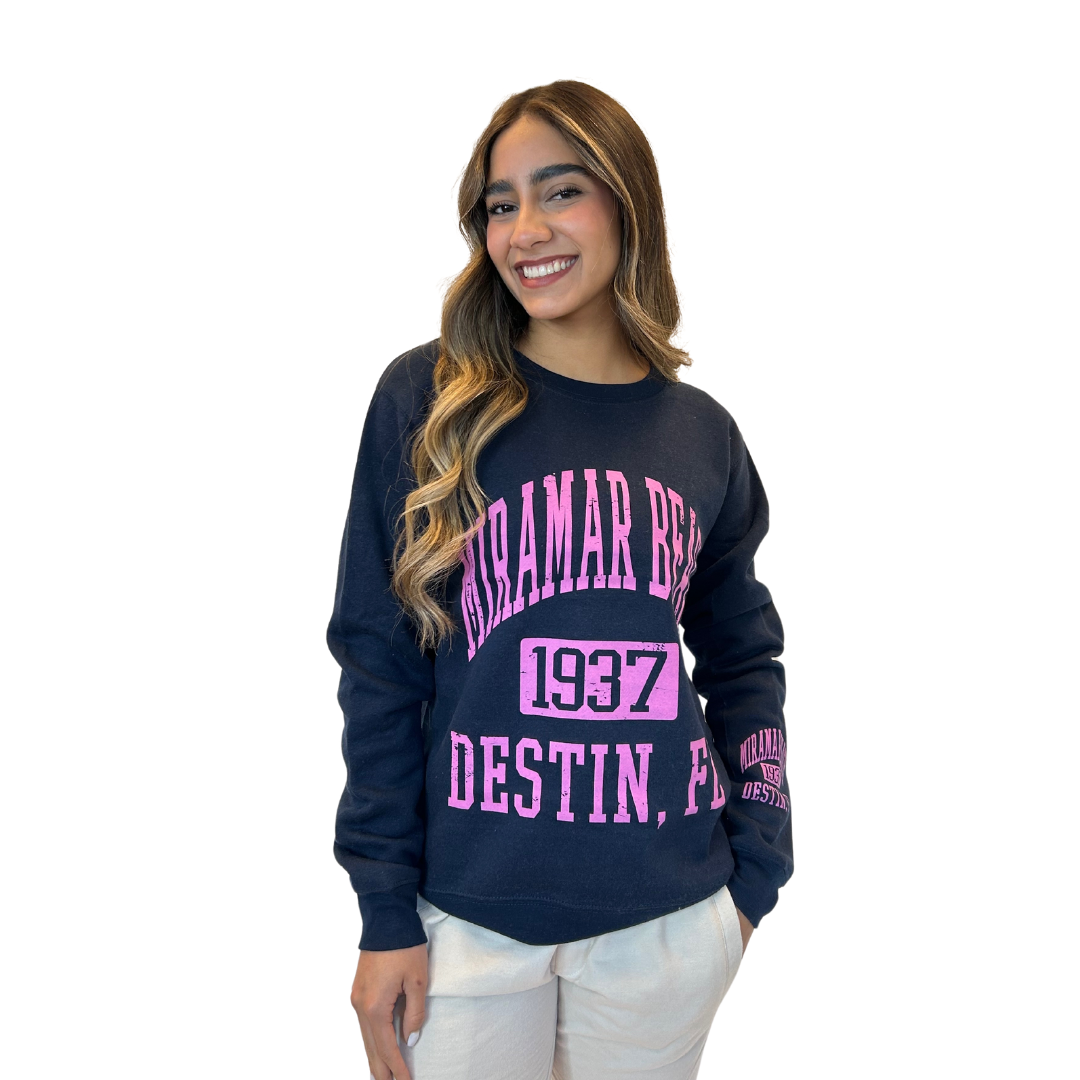 Miramar 1937 Fleece Crewneck Sweatshirt Women with a Front and the left sleeve design Style 067