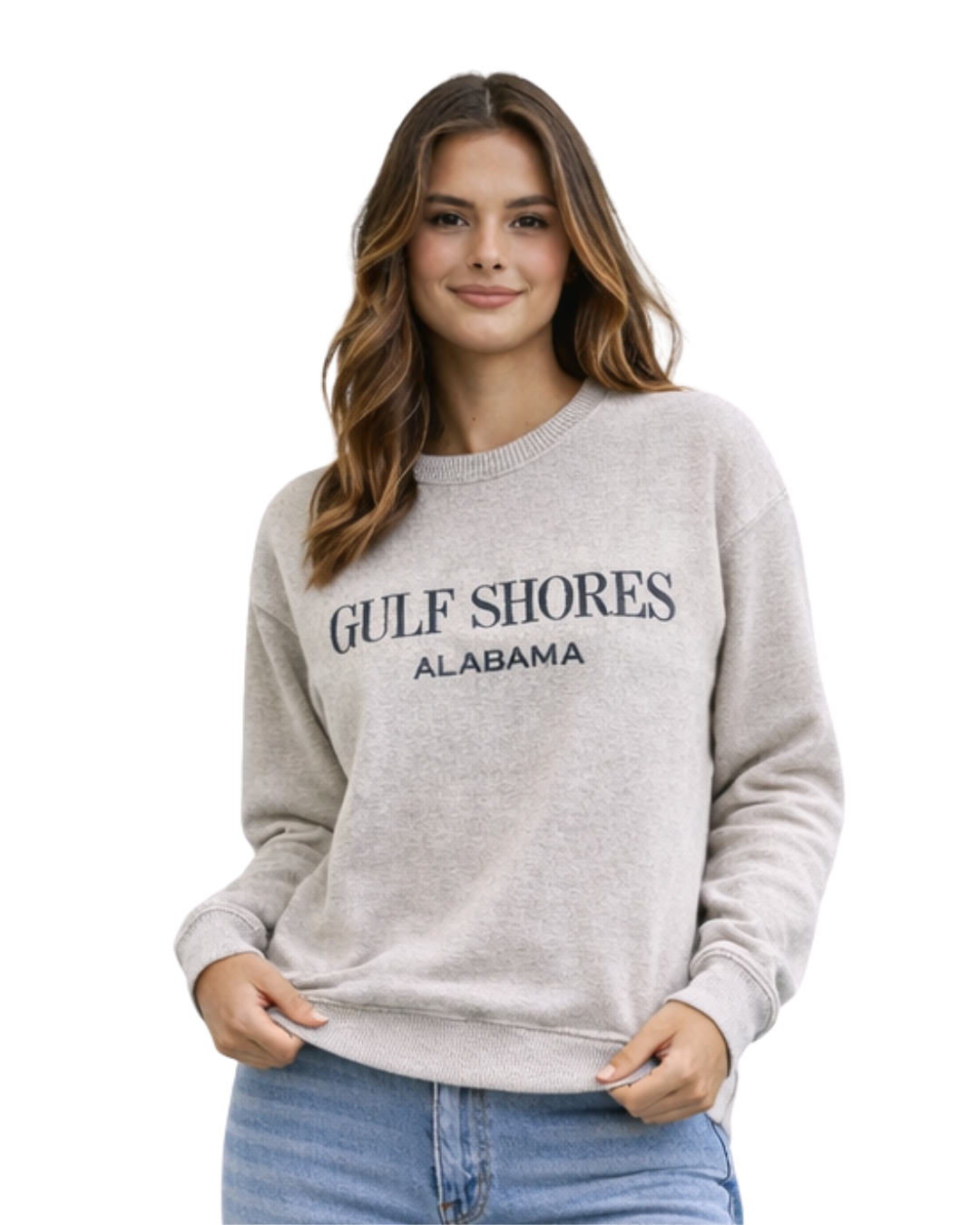 Gulf Shores, AL Women Nantucket Crewneck – Embroidered City Name Appliqué (Style AP267AI) crewneck alvinsisland.com Oatmeal S