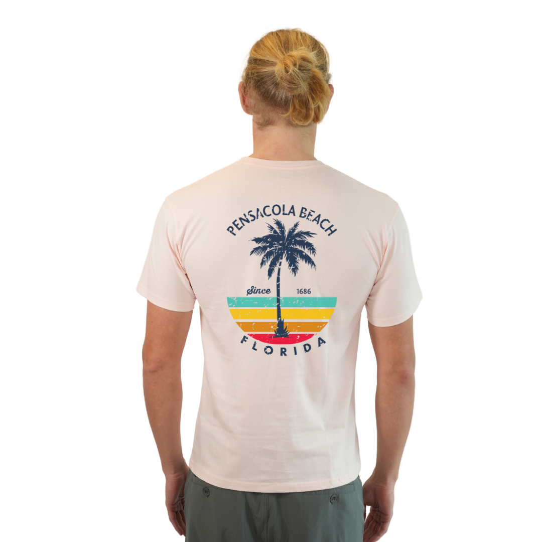 Pensacola Beach  Palm Tree/ Stripes Combed/Cotton Men T-Shirt Style Cc1000