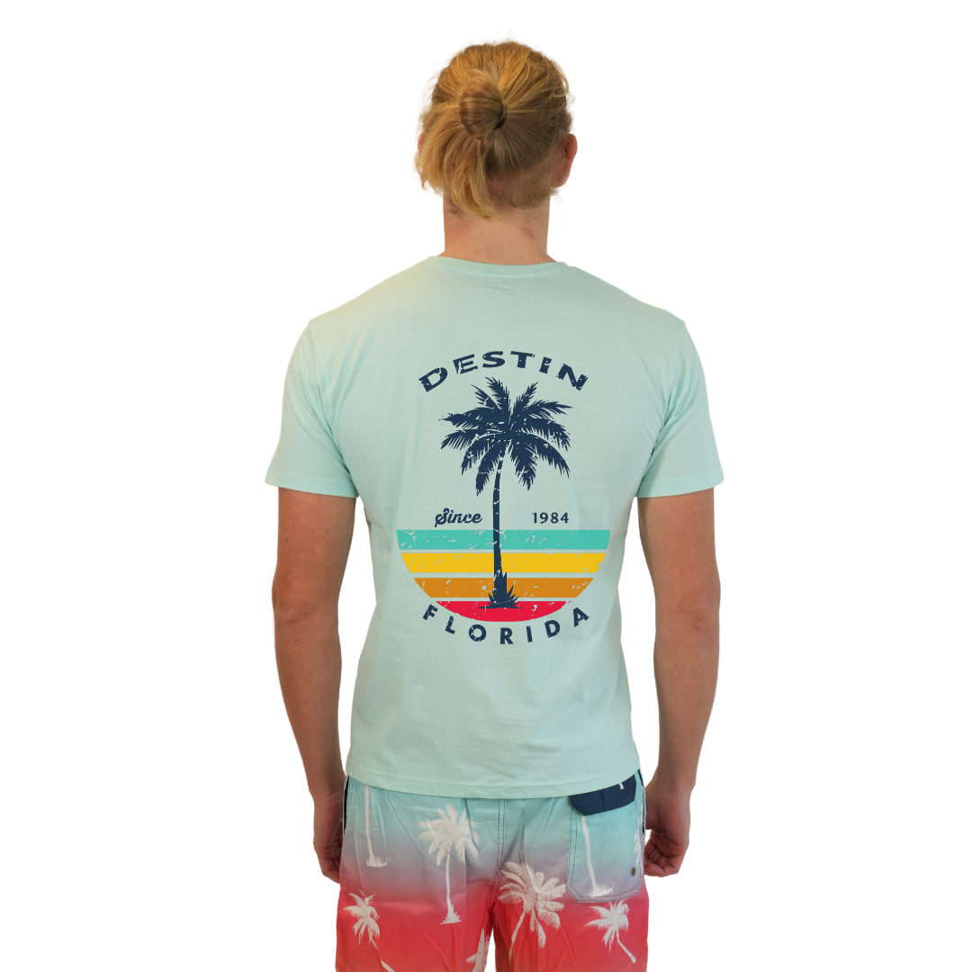 Destin Palm Tree/ Stripes Combed/Cotton Men T-Shirt Style Cc1000