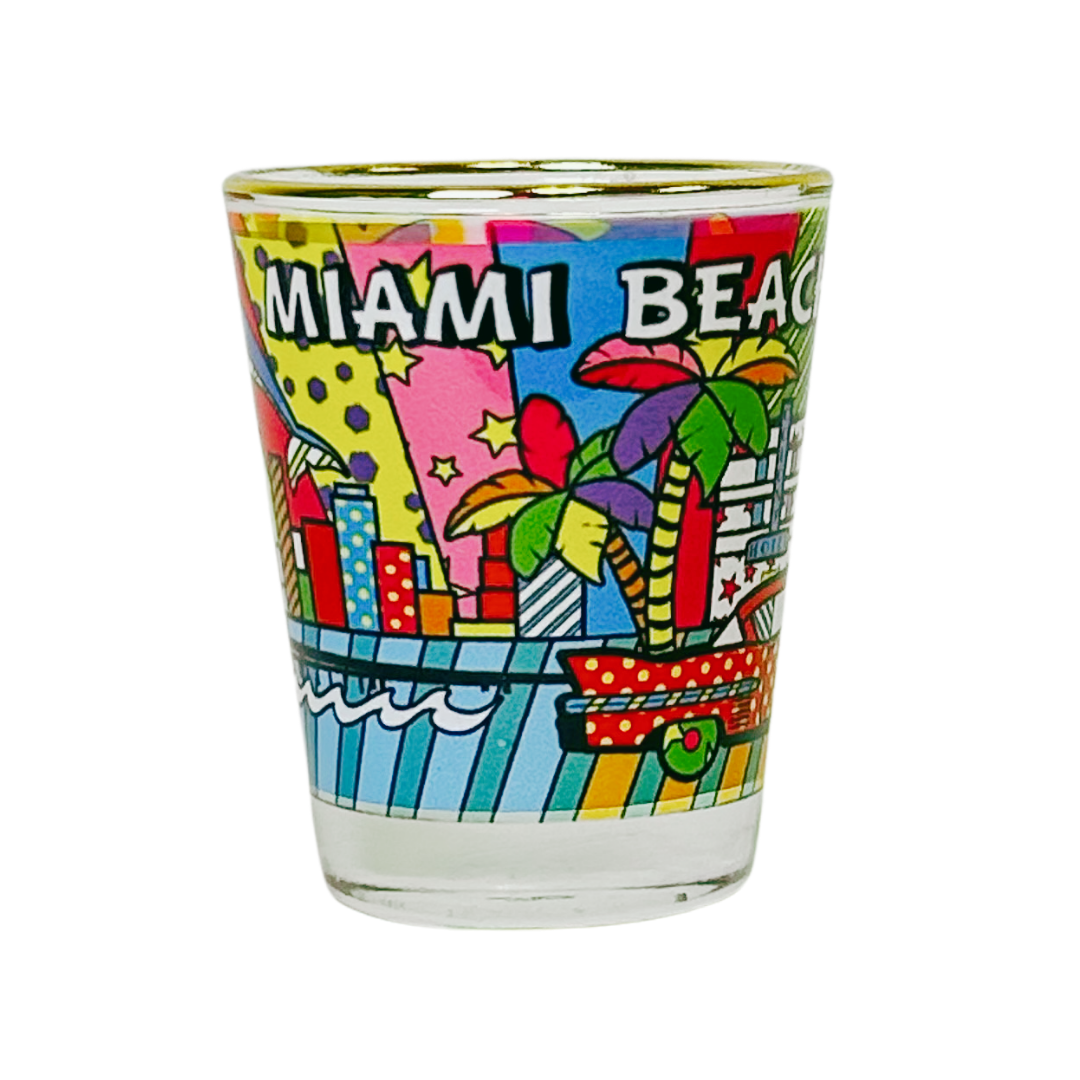 Miami Shots Color City Glass Gold Rim