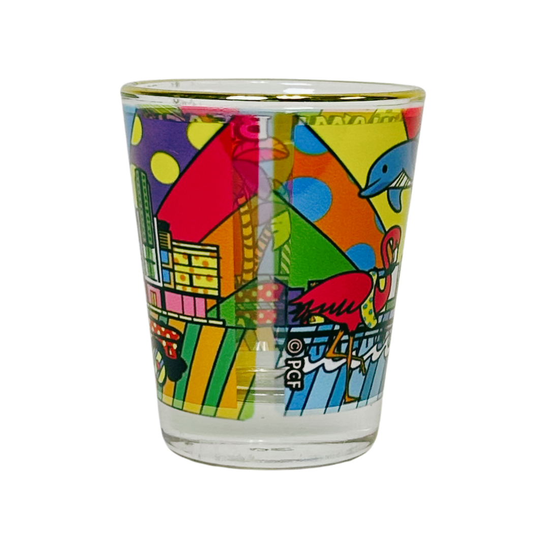 Miami Shots Color City Glass Gold Rim