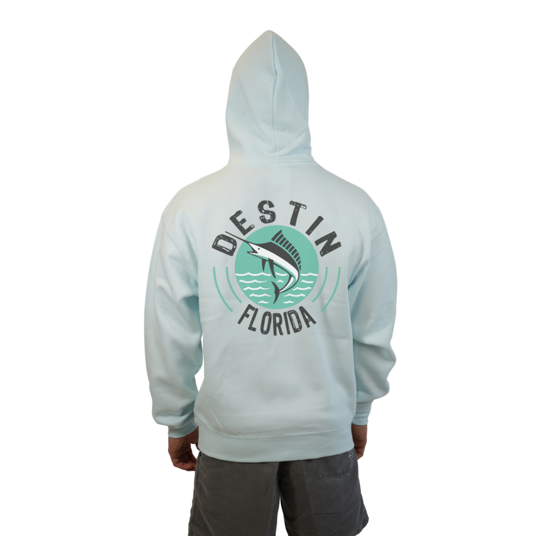 Destin Florida Pullover Hoodie Men with front Marlin Pocket design and the same back big design Style 252