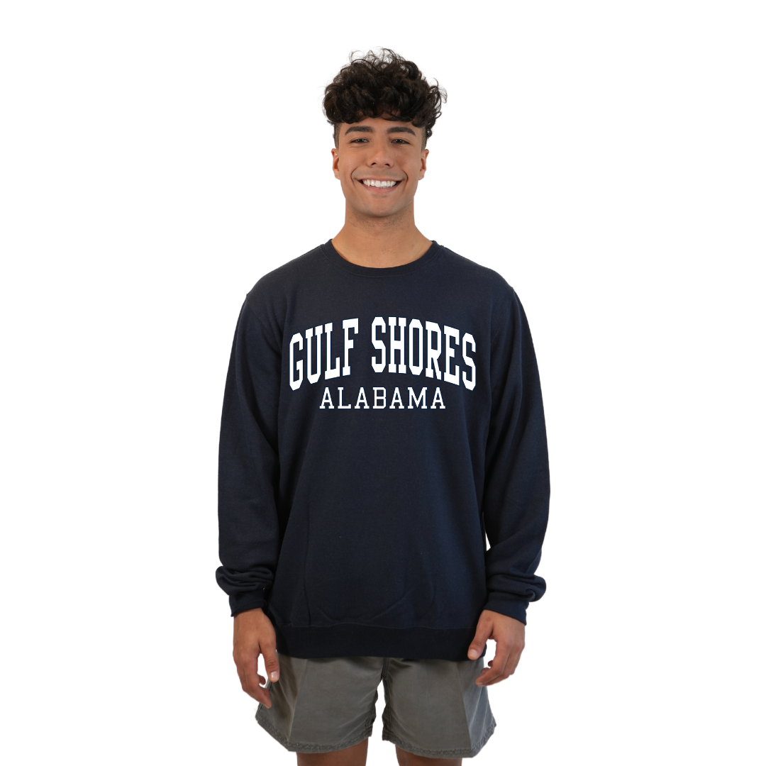 Gulf Shores Alabama Fleece Crewneck Sweatshirt Men with Big Front Letters Design Style 067