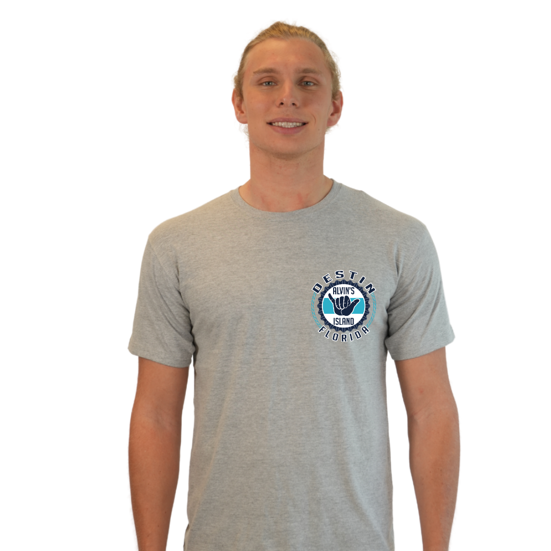 Destin Combed Cotton Men T-Shirt with a Alvin's island Hang Loose Design Style CC1000