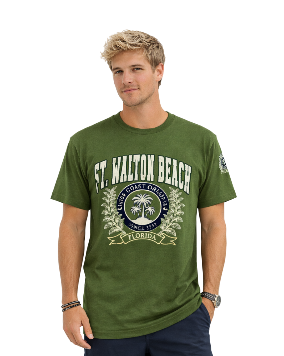 Ft. Walton Beach, Gulf Coast Original Design Men’s T-Shirt T-SHIRT alvinsisland.com S Olive