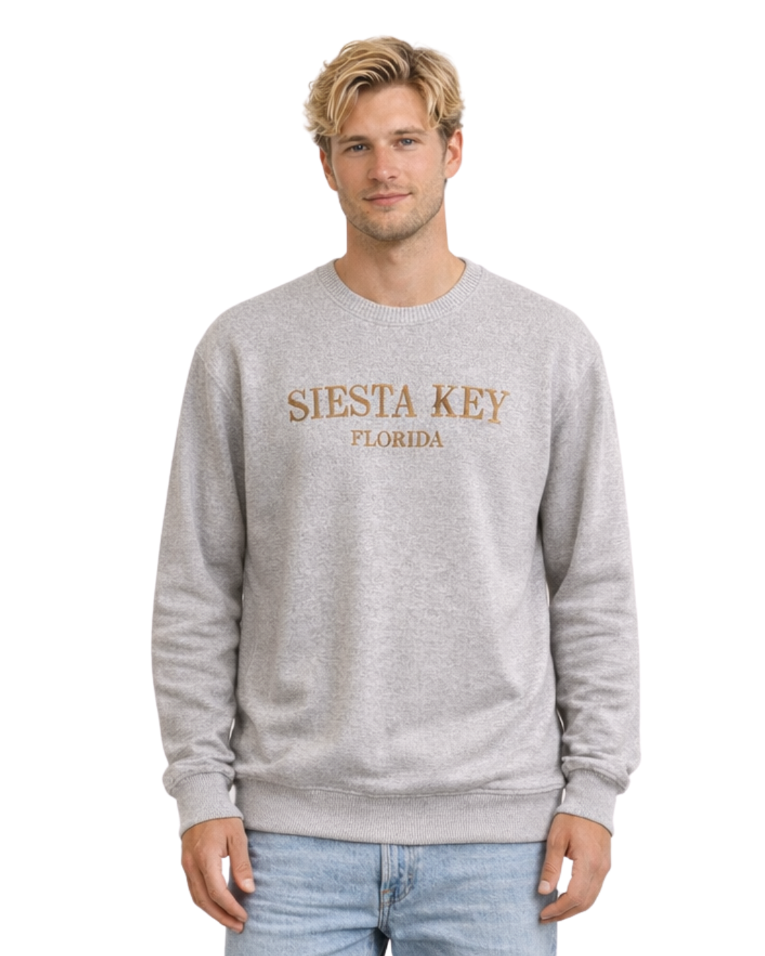 Siesta Key, Fl Nantucket Crewneck – Embroidered City Name Appliqué (Style AP267AI) crewneck alvinsisland.com Lt brown S