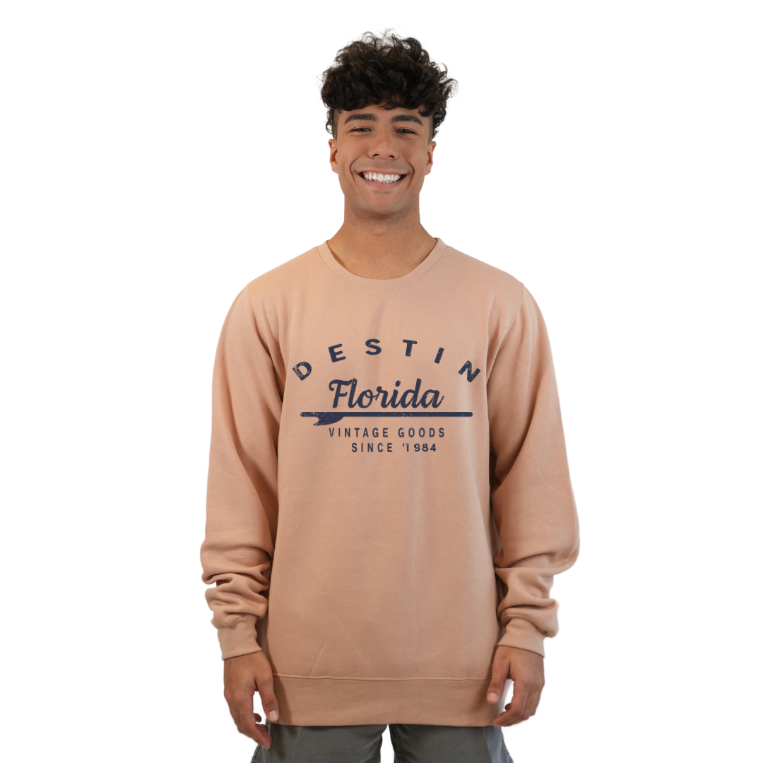 Destin Florida Fleece Crewneck Sweatshirt Men with a Front Arrow Vintage Goods Since 1984  Design Style 067