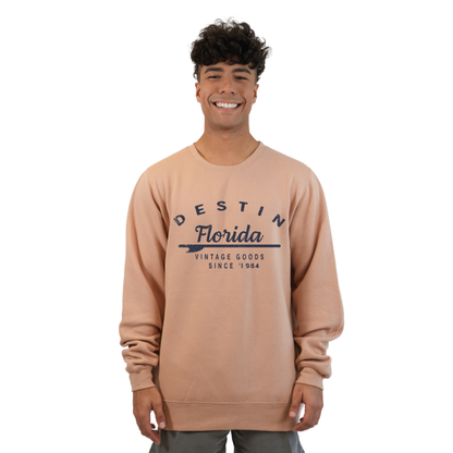 Destin Florida Fleece Crewneck Sweatshirt Men with a Front Arrow Vintage Goods Since 1984  Design Style 067