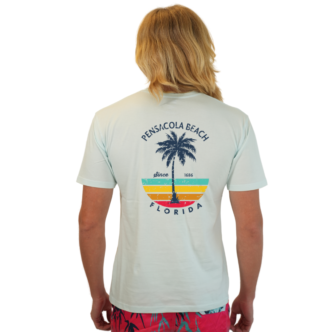 Pensacola Beach  Palm Tree/ Stripes Combed/Cotton Men T-Shirt Style Cc1000