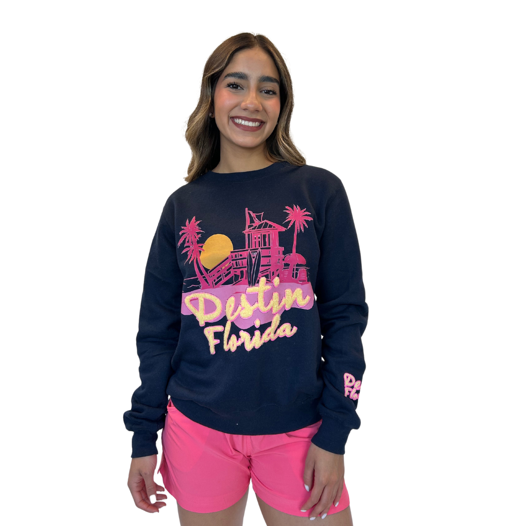 Destin Fl, Crewneck Women with texture patch on the front and the sleeve Style 067