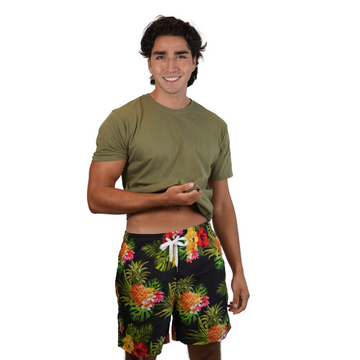 Mens Swim Trunks Pineapple Black Style Sm-005